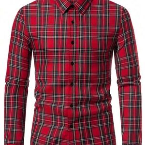 SHEIN Red and Black Plaid Button Down Shirt